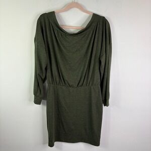 Olive‎ Green Off The Shoulder Long Sleeve Ruched Waist Dress Womens Size L